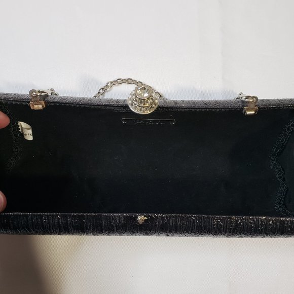 Kate Landry Black Textured Barrel Evening Mini Hand Bag Clutch Purse Chain - Picture 7 of 12